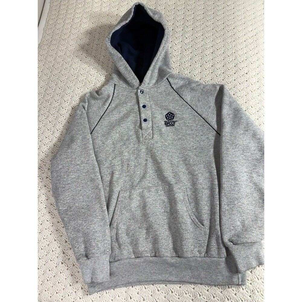 Vintage 80s Walt Disney World Epcot Center Henley Hoodie Gray Large